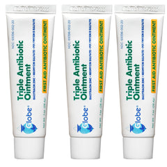 Globe Triple Antibiotic Ointment 3-pack tubes displayed for quick minor-scratch care