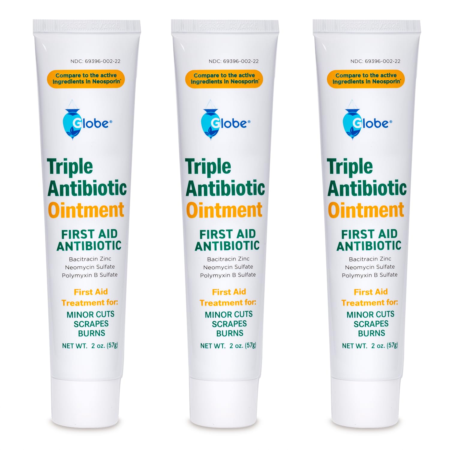 Globe ungüento antibiótico triple, tubo frontal, protege cortes pequeños.