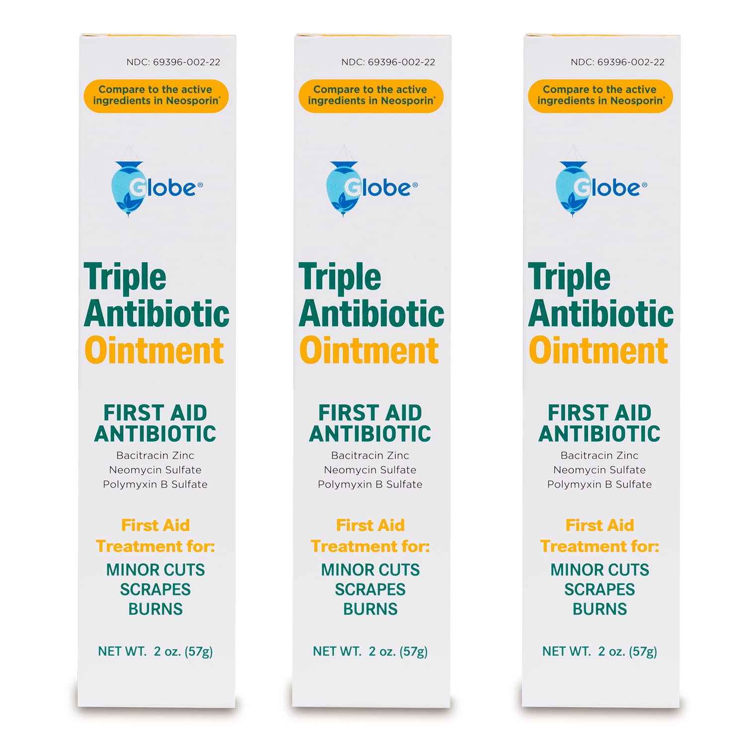 Globe ungüento antibiótico triple, tubo lateral, fácil de transportar.