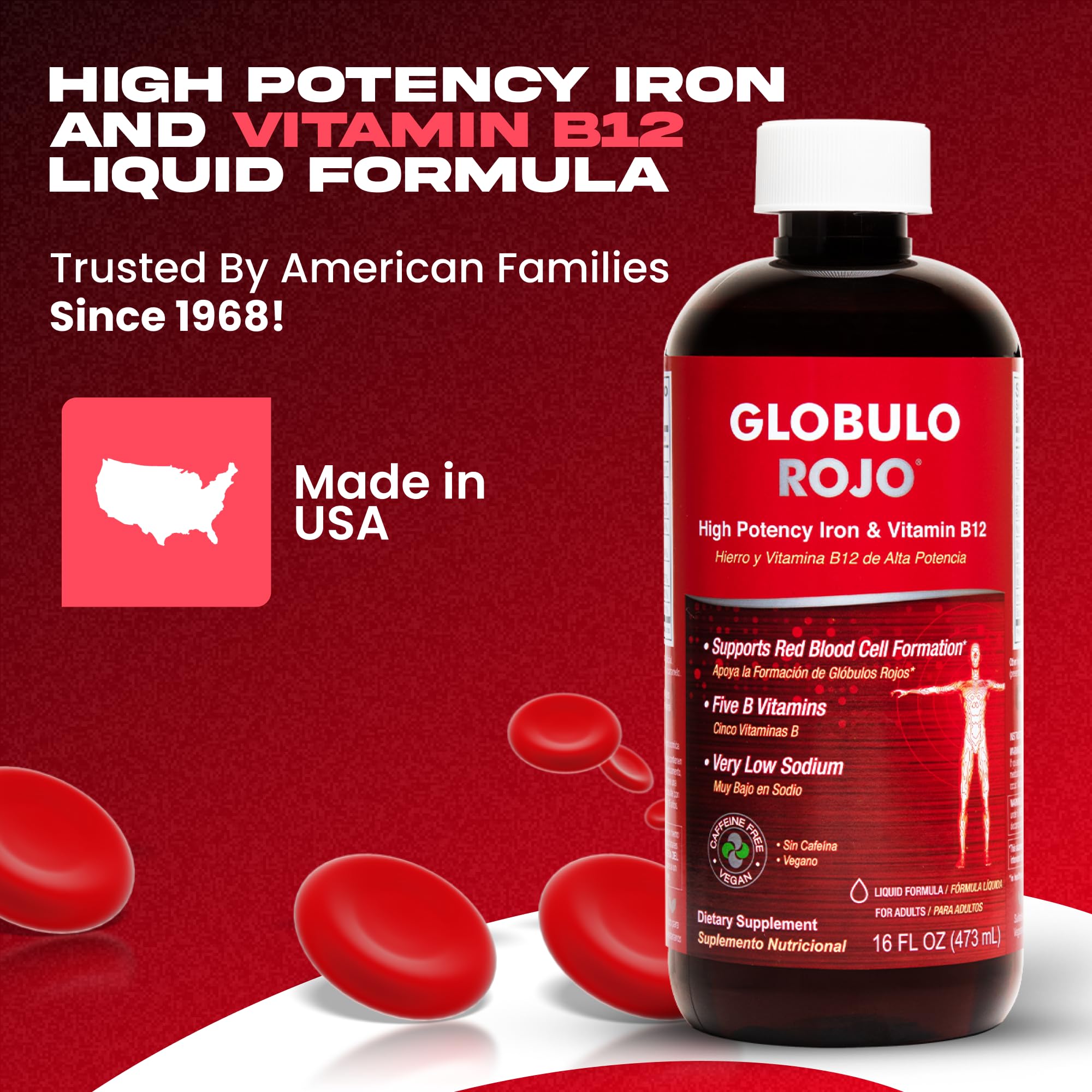 Globulo Rojo iron liquid with dropper demonstrates easy daily dosing.