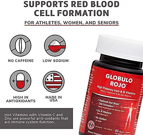Globulo Rojo iron supplement label detail with dosage information
