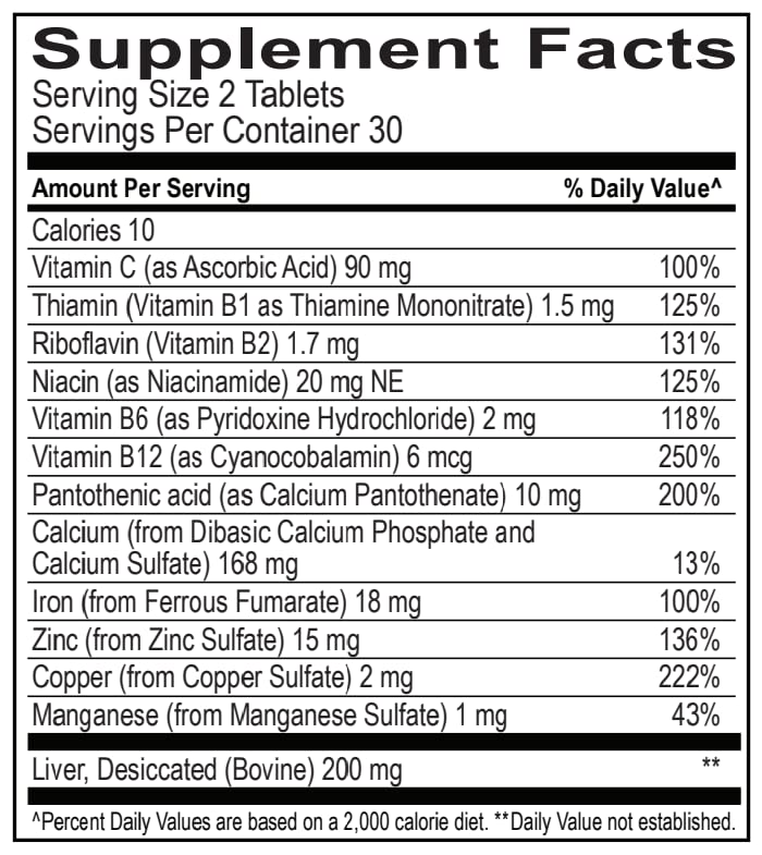 Globulo Rojo iron supplement nutrition facts label closeup