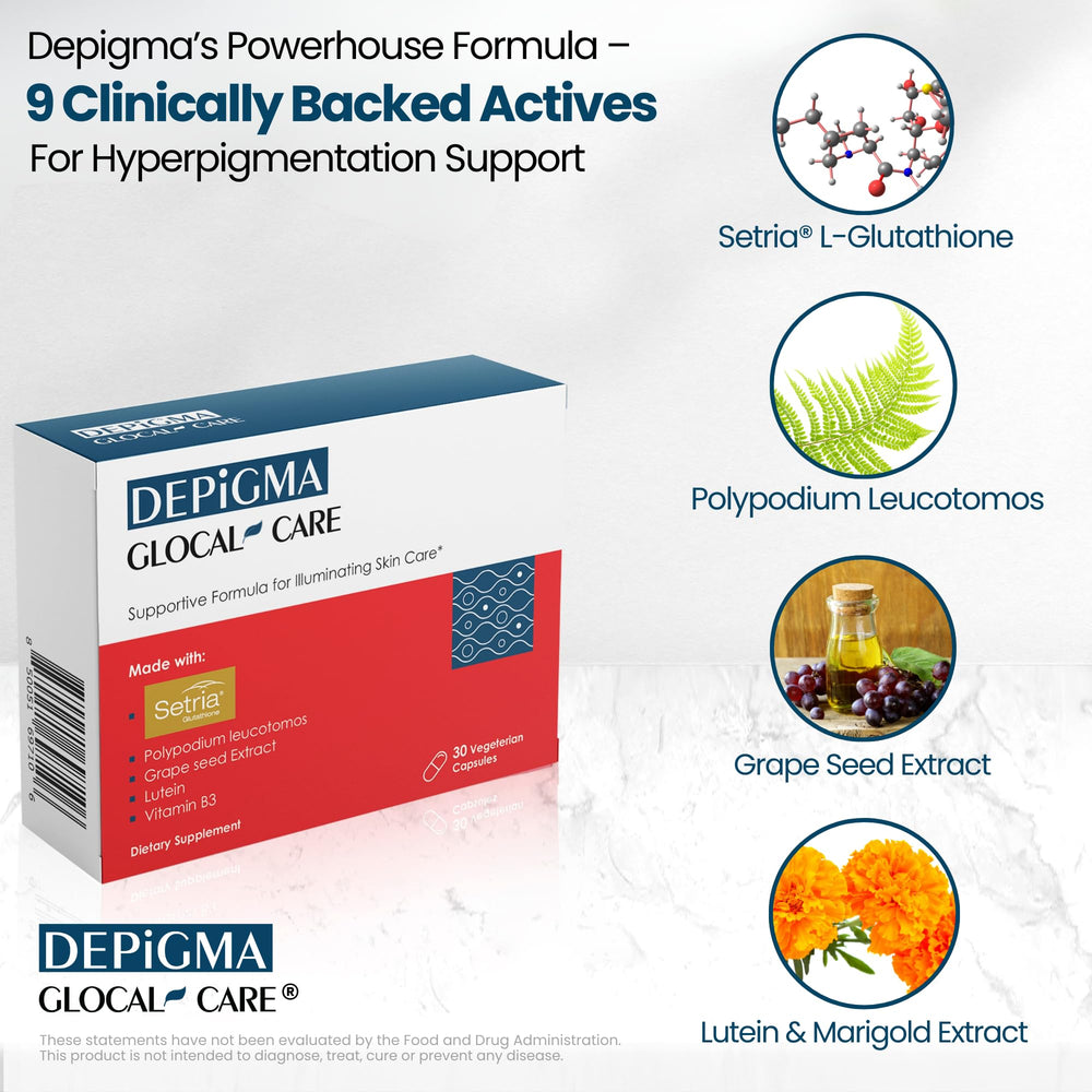 GlocalCare Depigma polypodium leucotomos ingredient image stressing antioxidant protection.