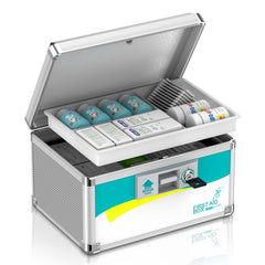 Glosen Medicine Lock Box aluminum body keeps meds secure at home.