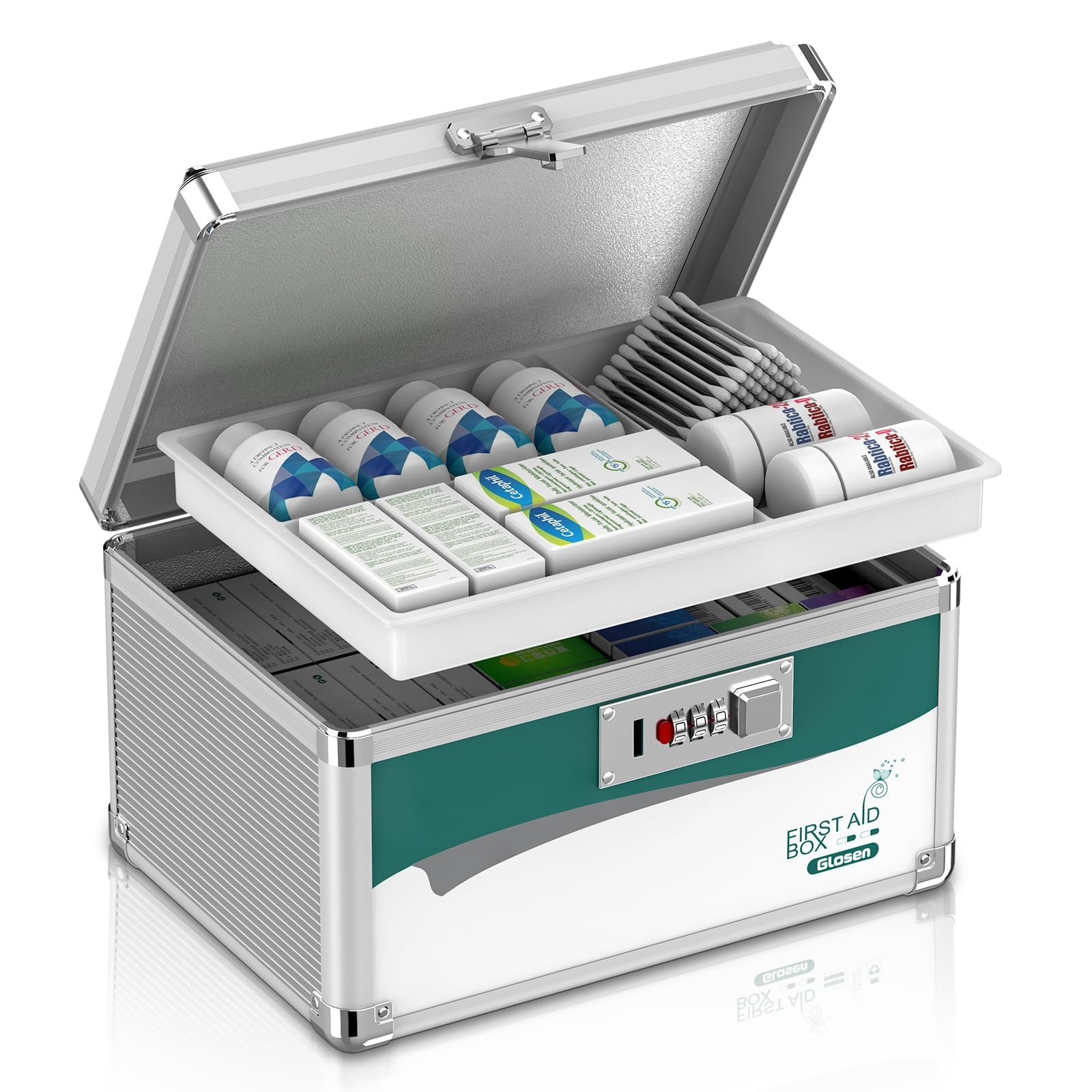 Glosen medicine lock box with combination lock for secure at-home access