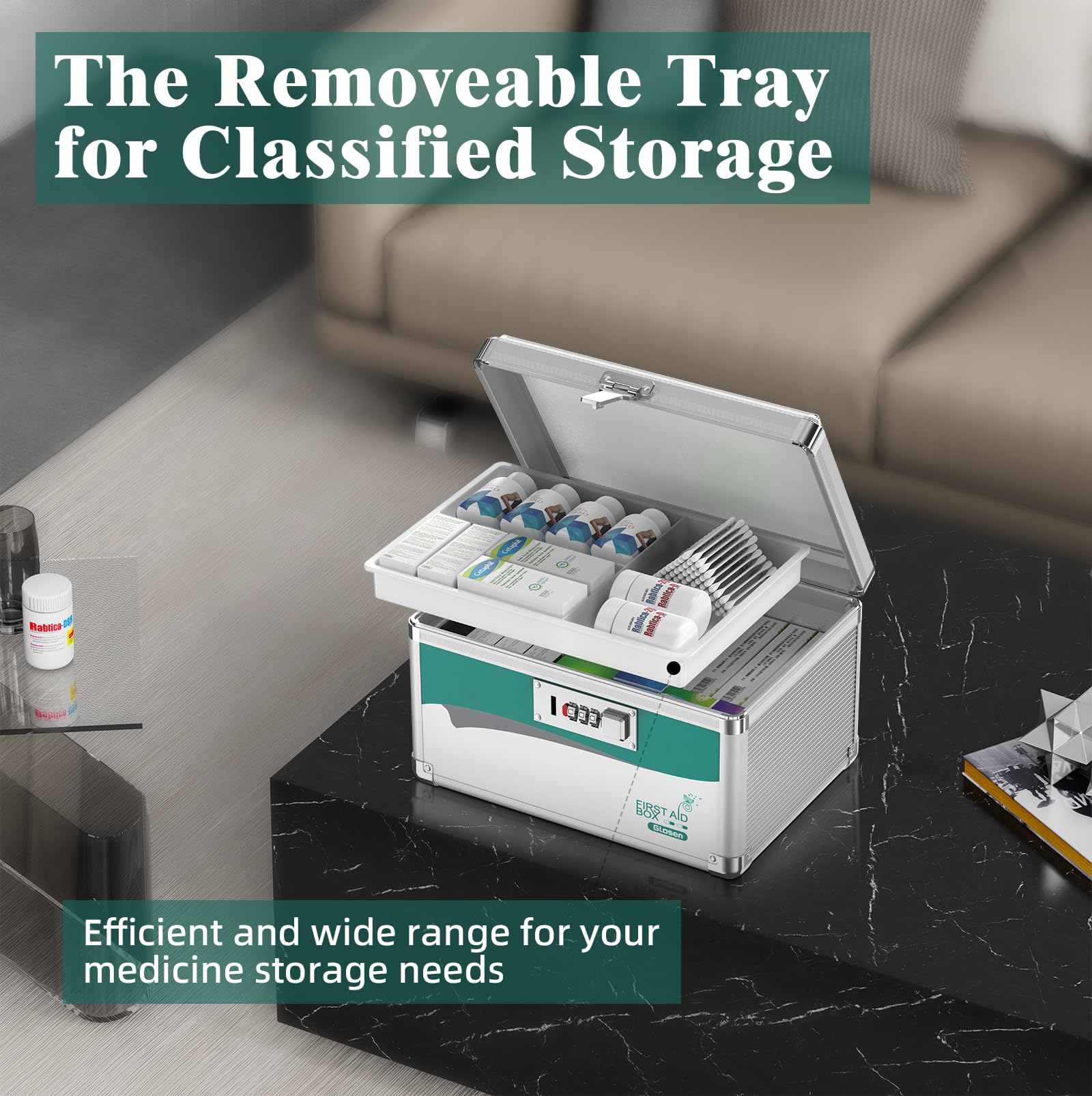 Glosen medicine lock box with crash-proof corners, extra protection