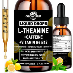 GLOVVUUP Theanine Caffeine liquid drops bottle for steady focus throughout the day