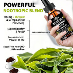 GLOVVUUP Theanine Caffeine liquid drops pour demonstrates quick top-up of alertness