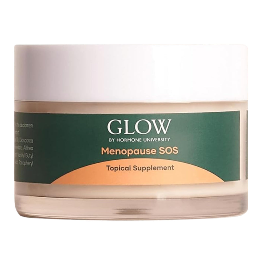 Glow Botanica Wild Yam Cream bottle demonstrates easy topical application for menopause relief.