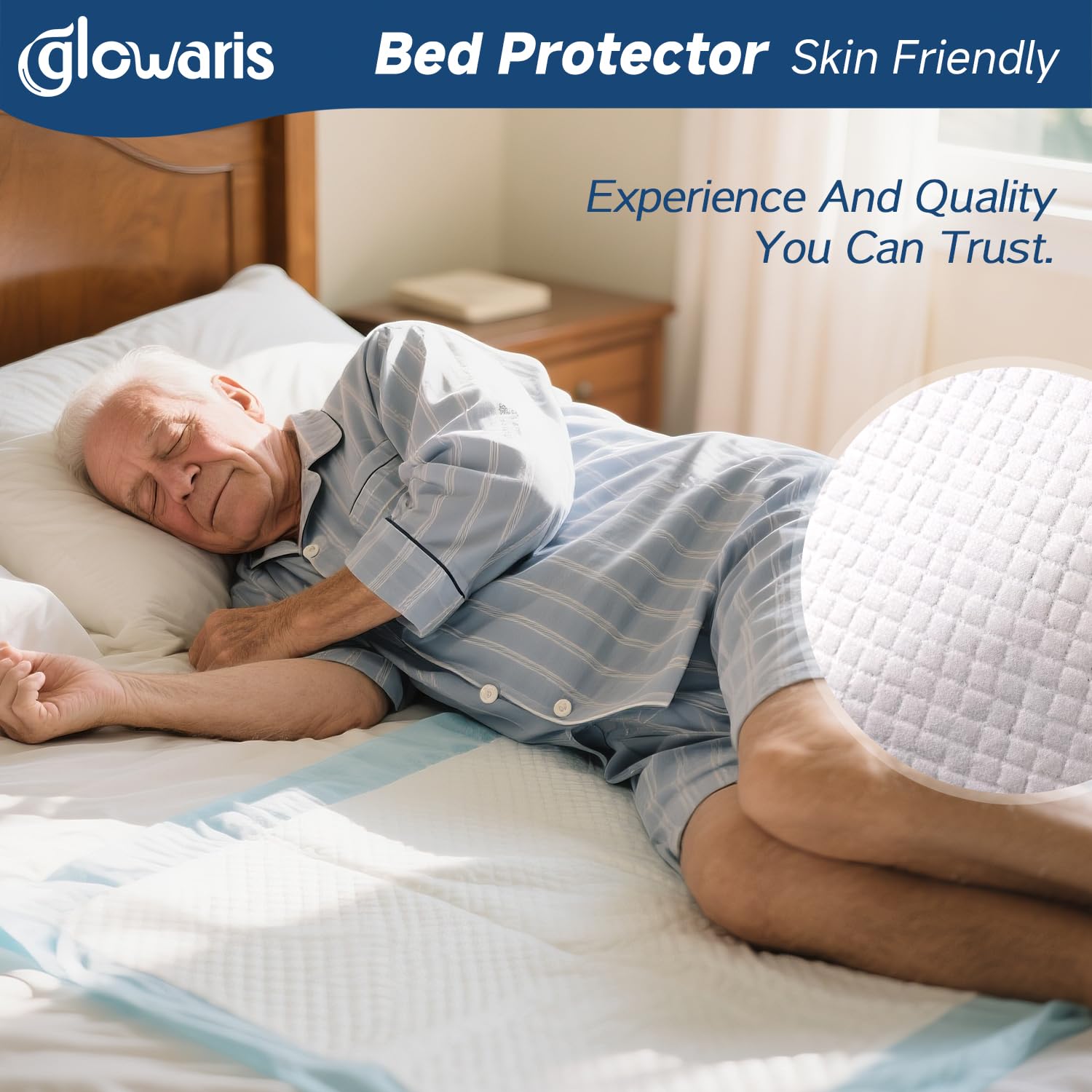 Glowaris disposable pads protect furniture and floors during home care.