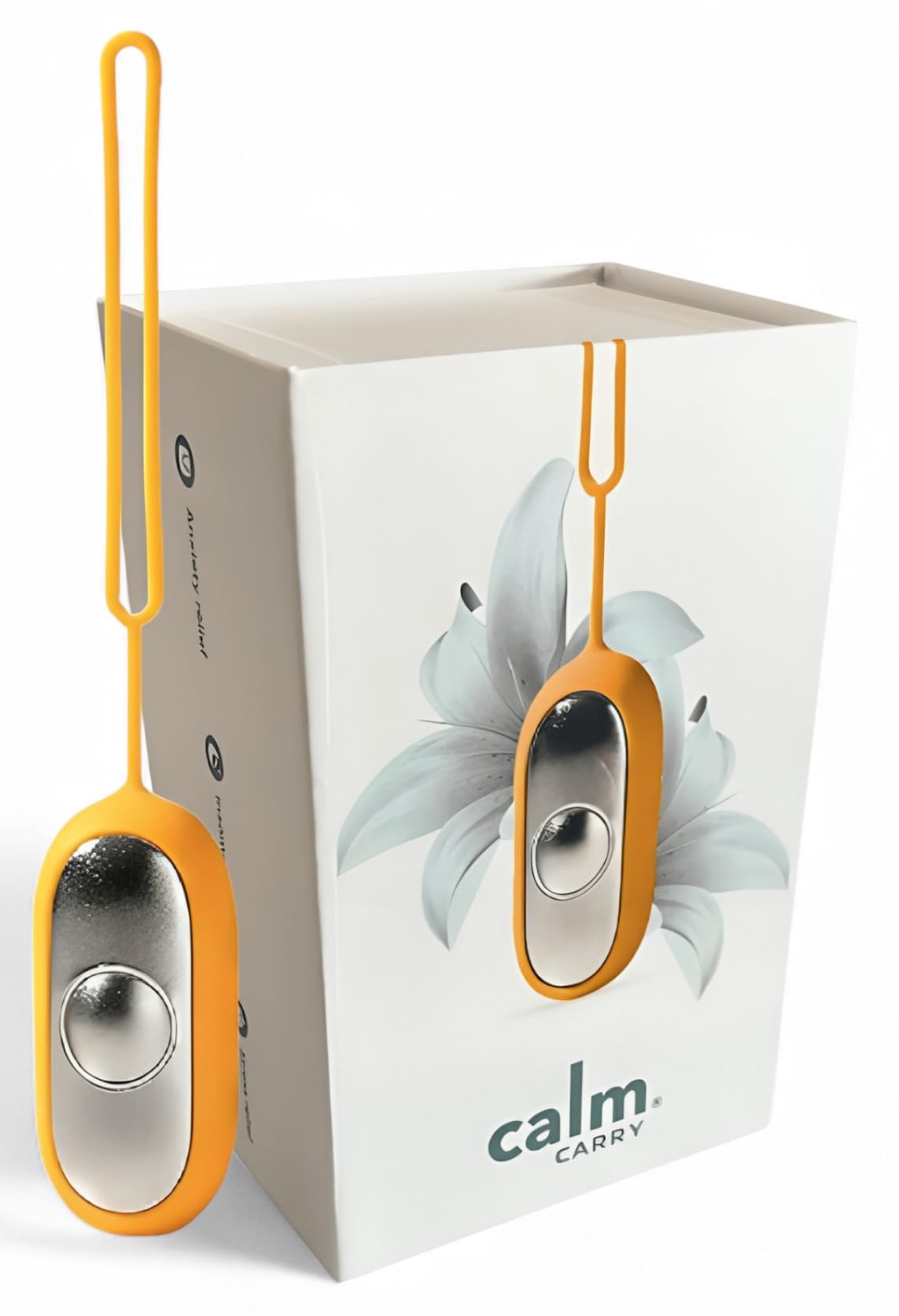 Glowco CalmCarry sleep aid device held in hand for portable calm on the go.