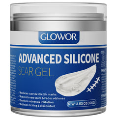 Glowor Advanced Silicone Scar Gel bottle for facial scar care.