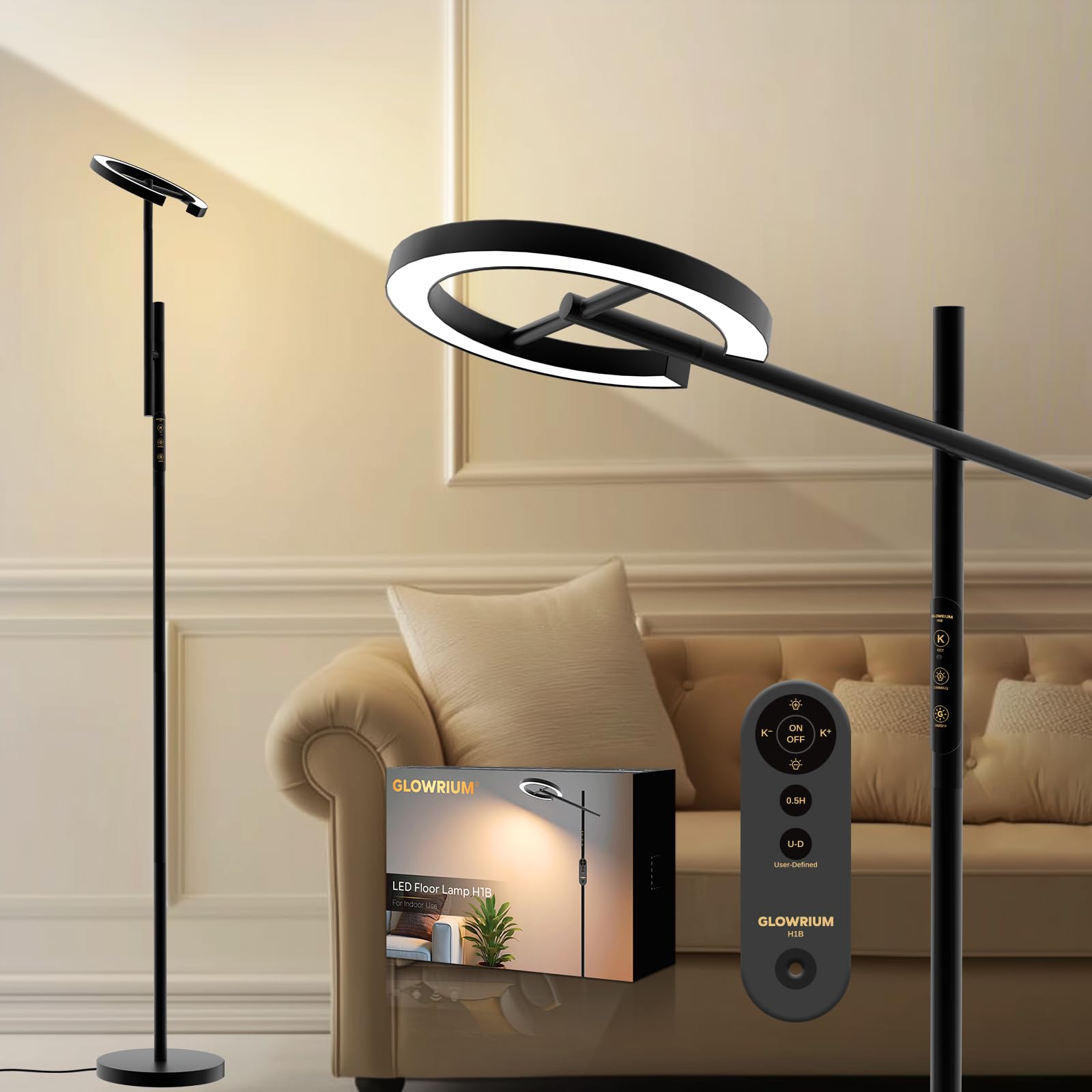 GLOWRIUM Light Therapy Lamp front view with UV-free daylight for energized mornings.