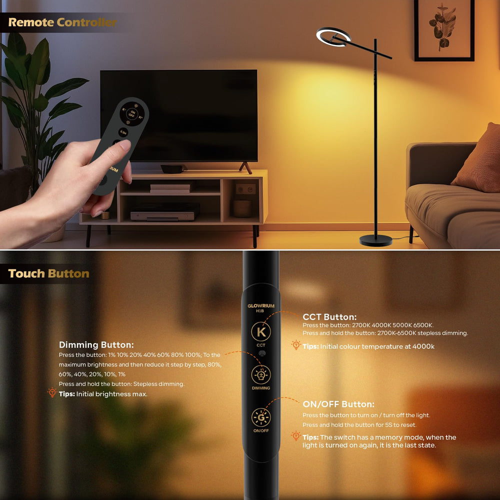 GLOWRIUM floor lamp is ideal for reading, working, or relaxing in any room.