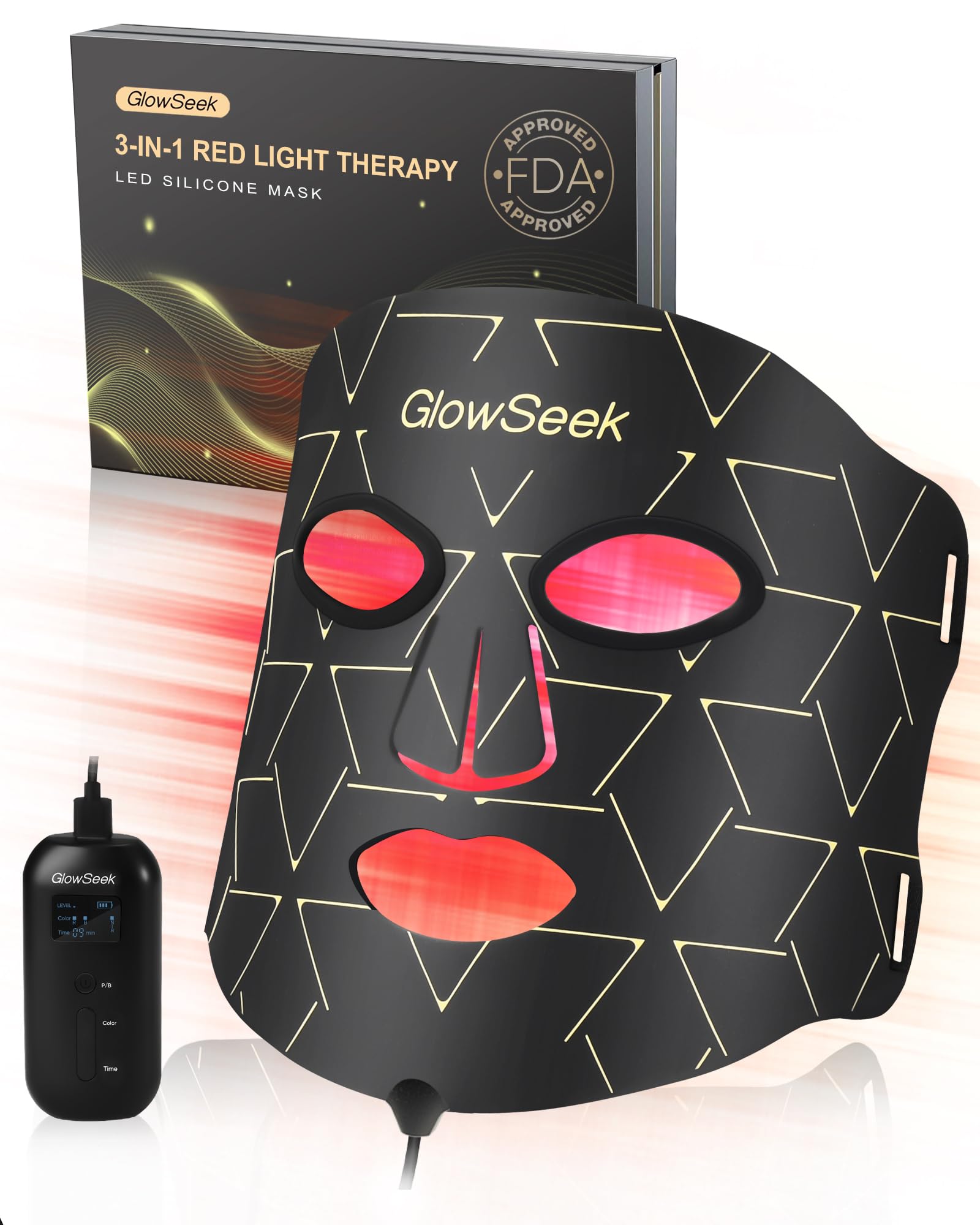 GlowSeek red light mask front view for at-home facial sessions.