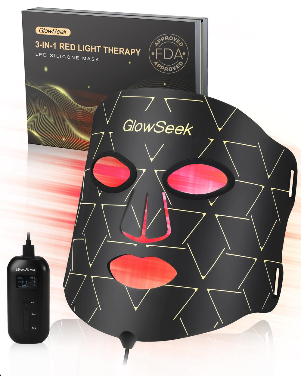 GlowSeek red light mask front view for at-home facial sessions.