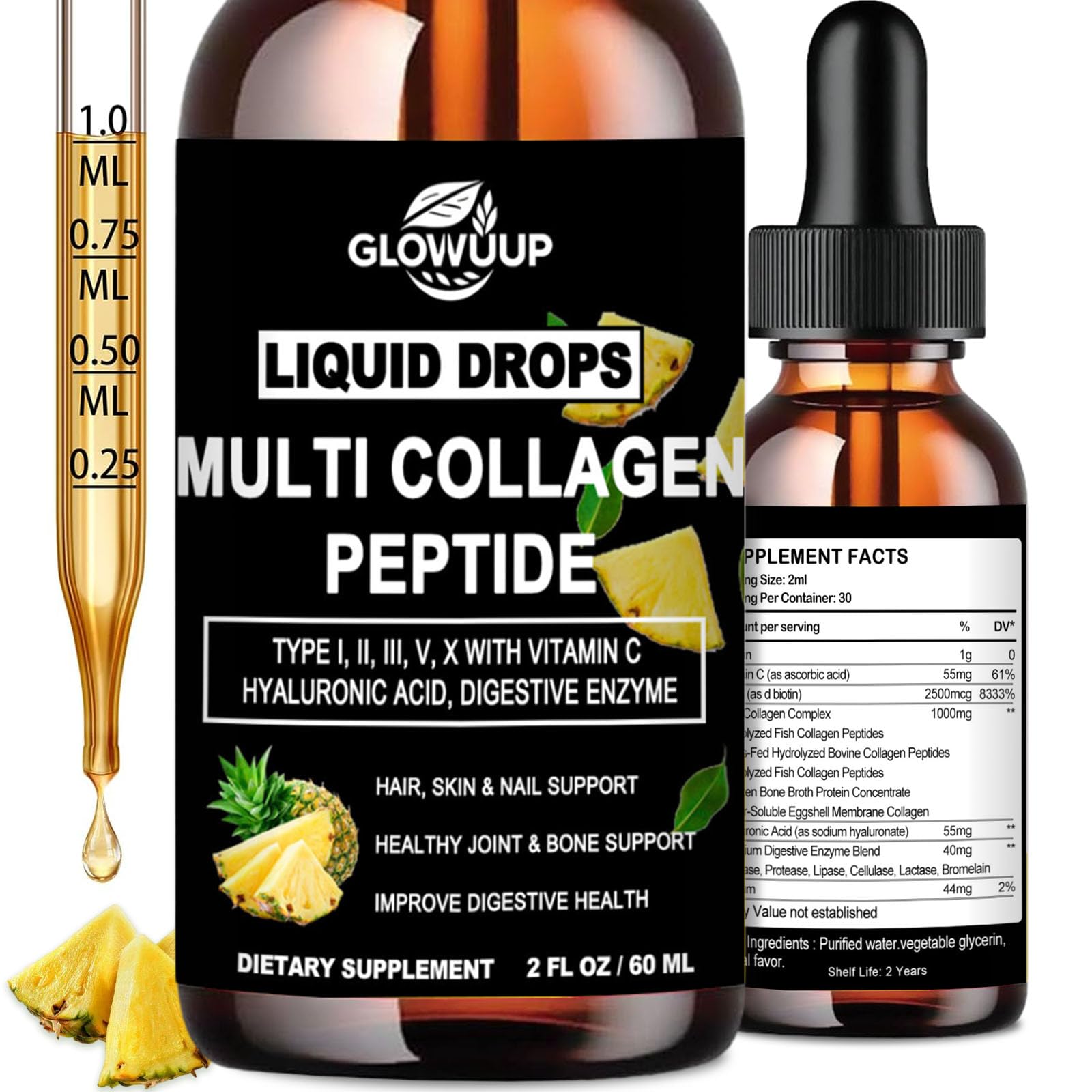GlowUUP multi collagen drops bottle with dropper for daily skin and joint support