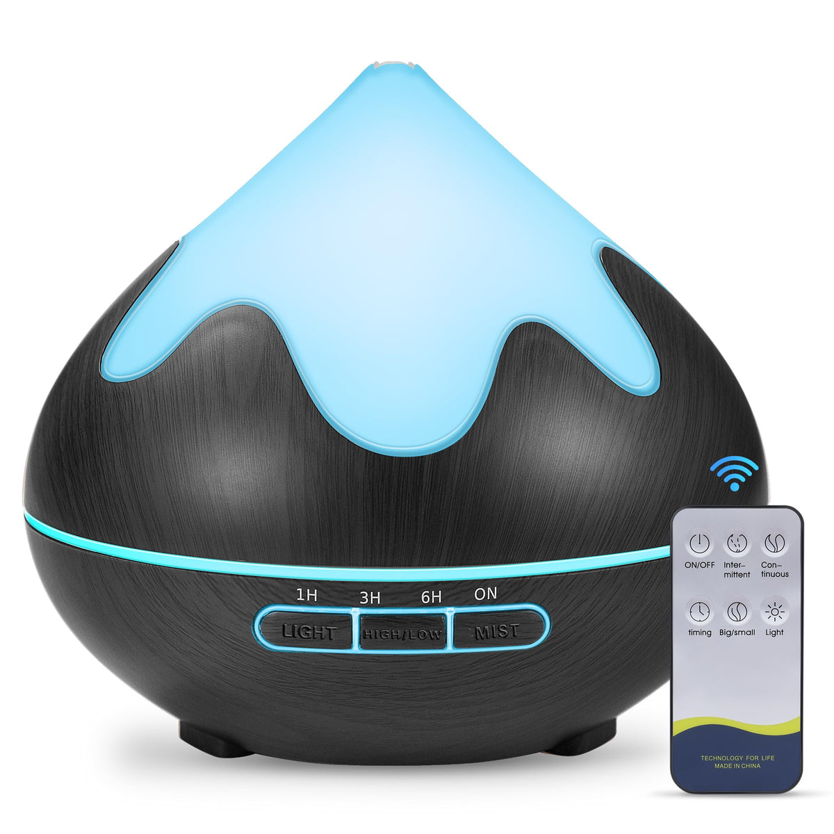 GLOXA diffuser with remote control and 7-color LED for customizable ambiance.