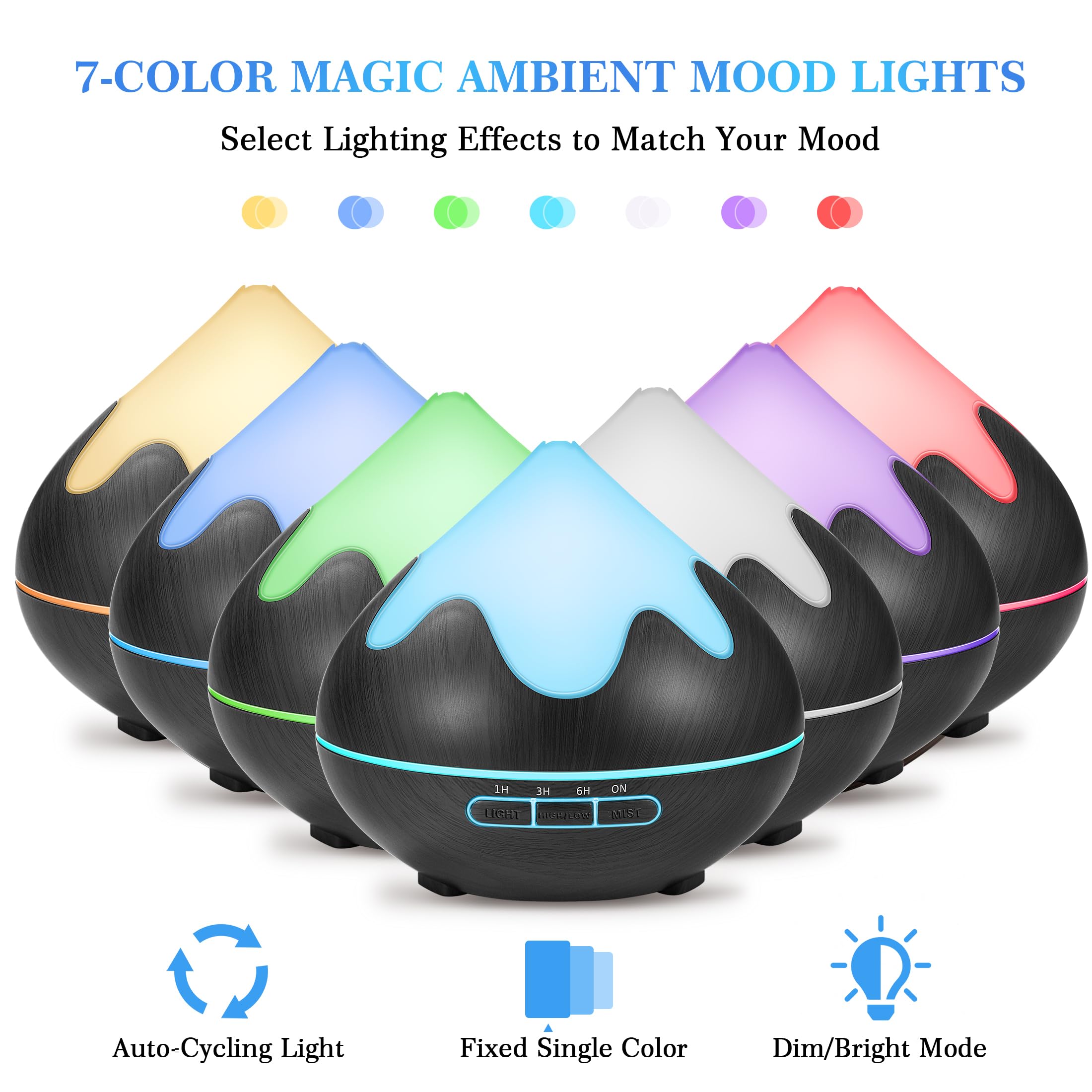 GLOXA diffuser in black finish with soft glow and mist.