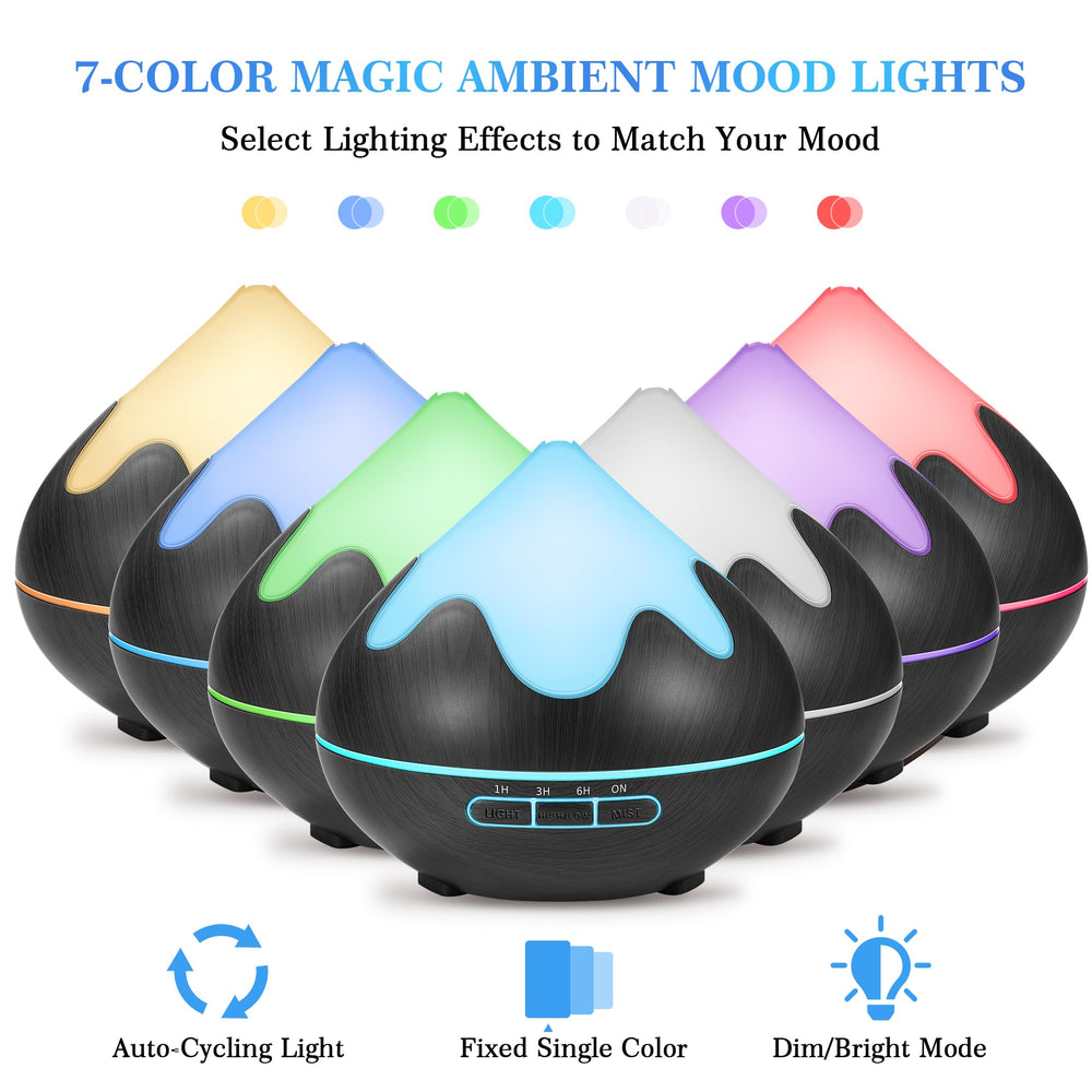 GLOXA diffuser in black finish with soft glow and mist.
