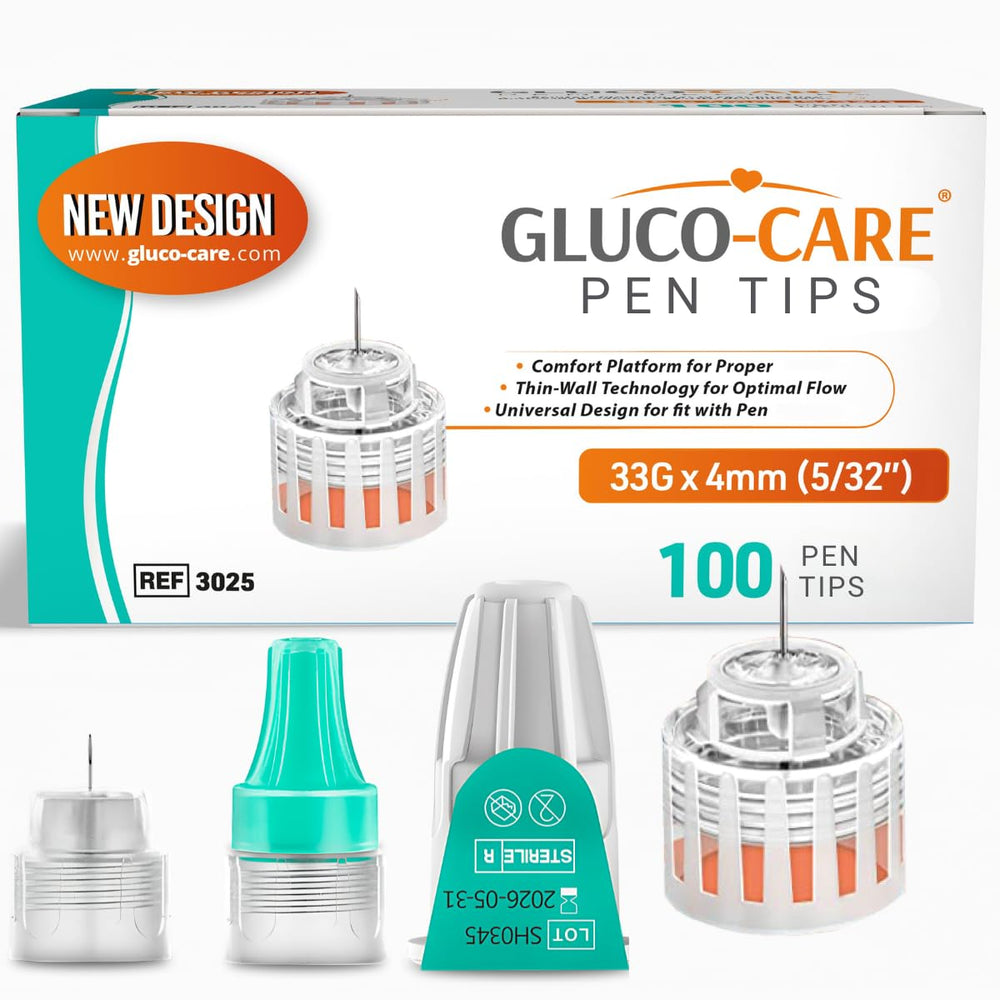 GLUCO-CARE Plus punta 33G ultra-delgada para aplicación suave.