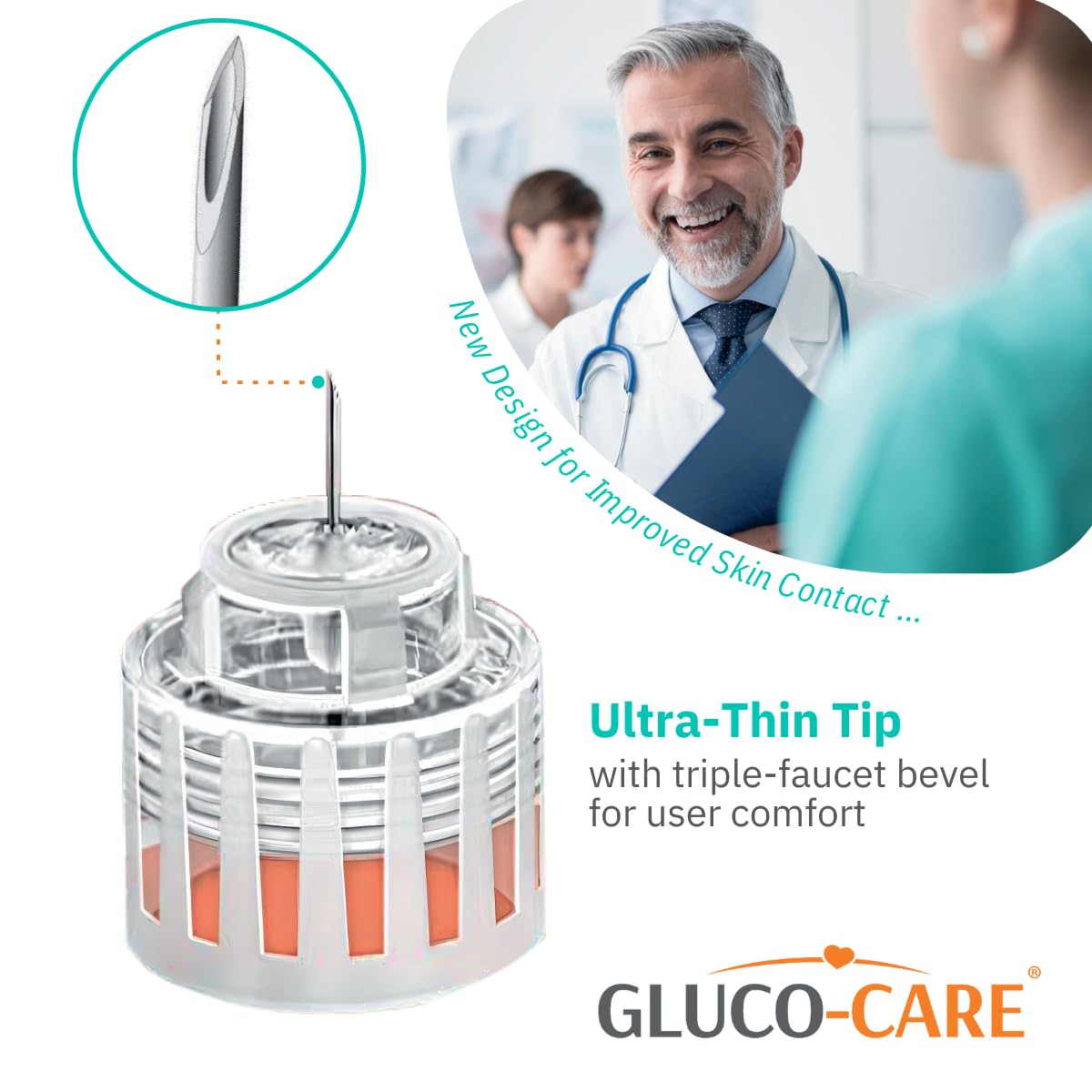 GLUCO-CARE Plus caja de 100 piezas para uso prolongado.