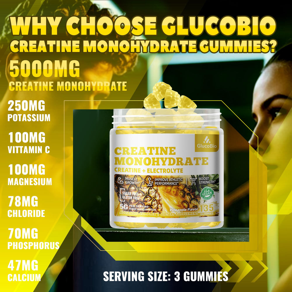 GlucoBio creatine gummies 3 per serving, simple gym dosing
