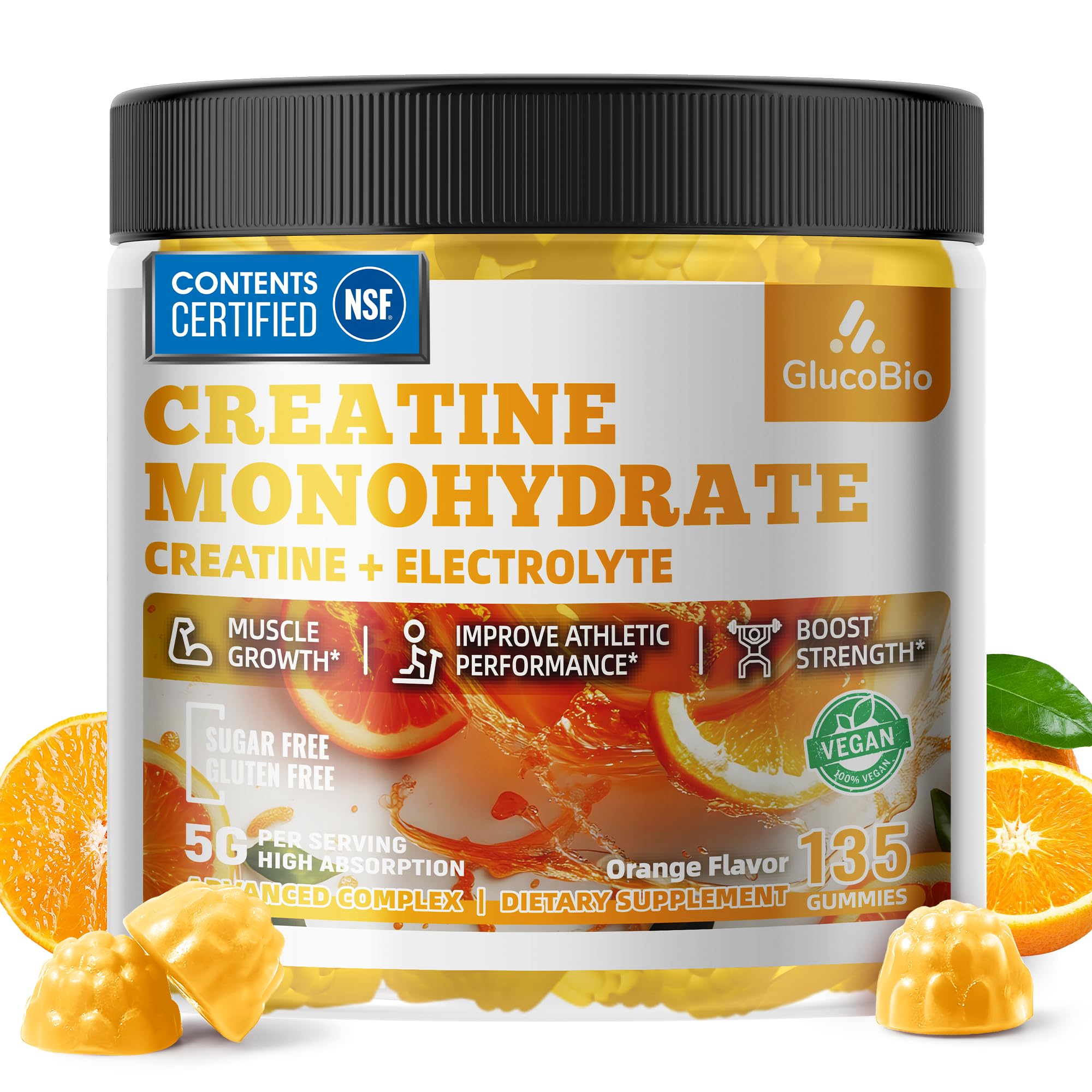 GlucoBio Creatine Monohydrate Gummies bottle close-up ready for workout energy