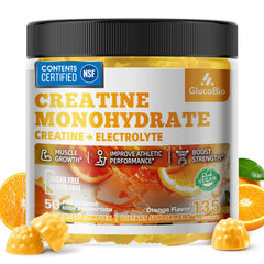 GlucoBio Creatine Monohydrate Gummies bottle close-up ready for workout energy