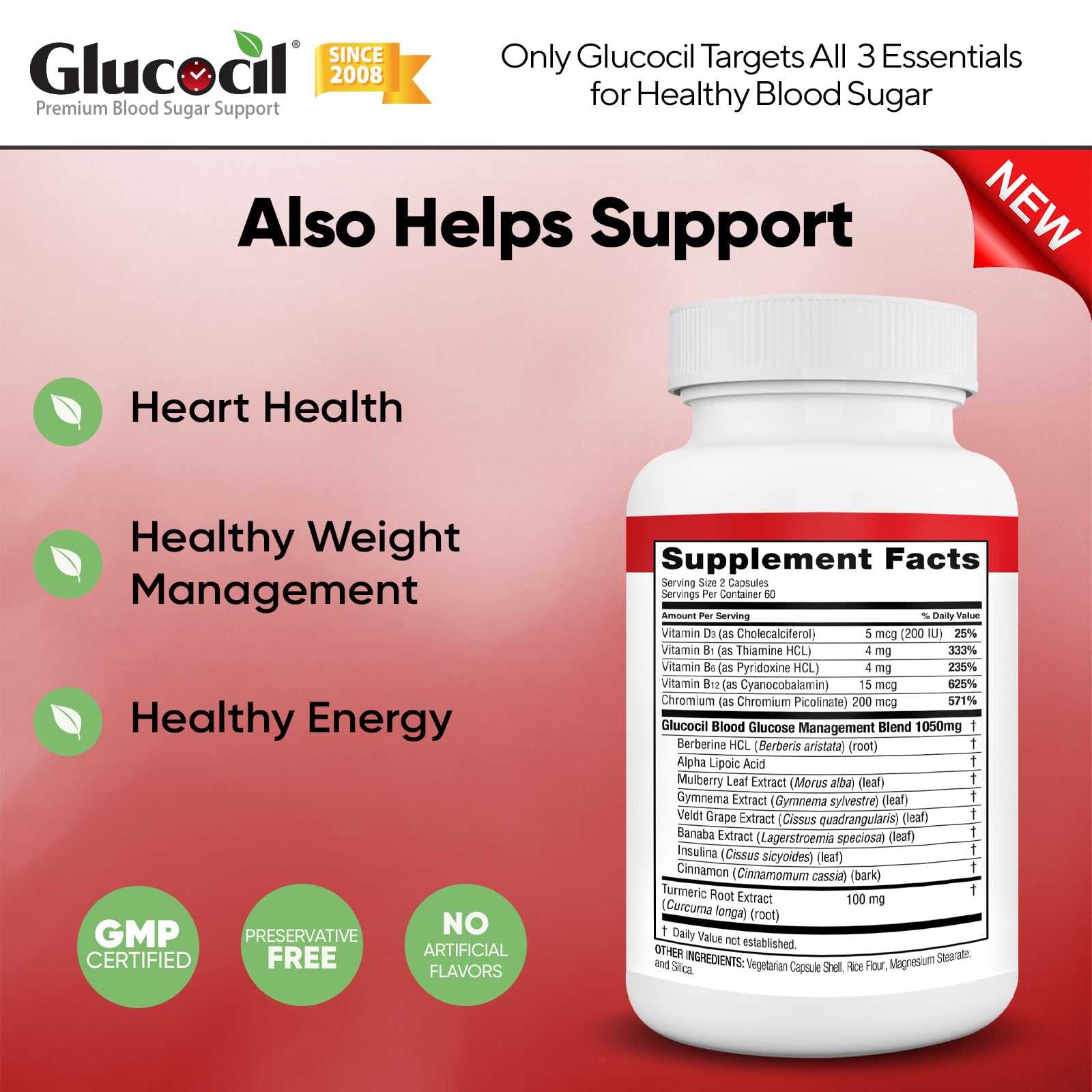 Glucocil label highlights blend ingredients and research notes