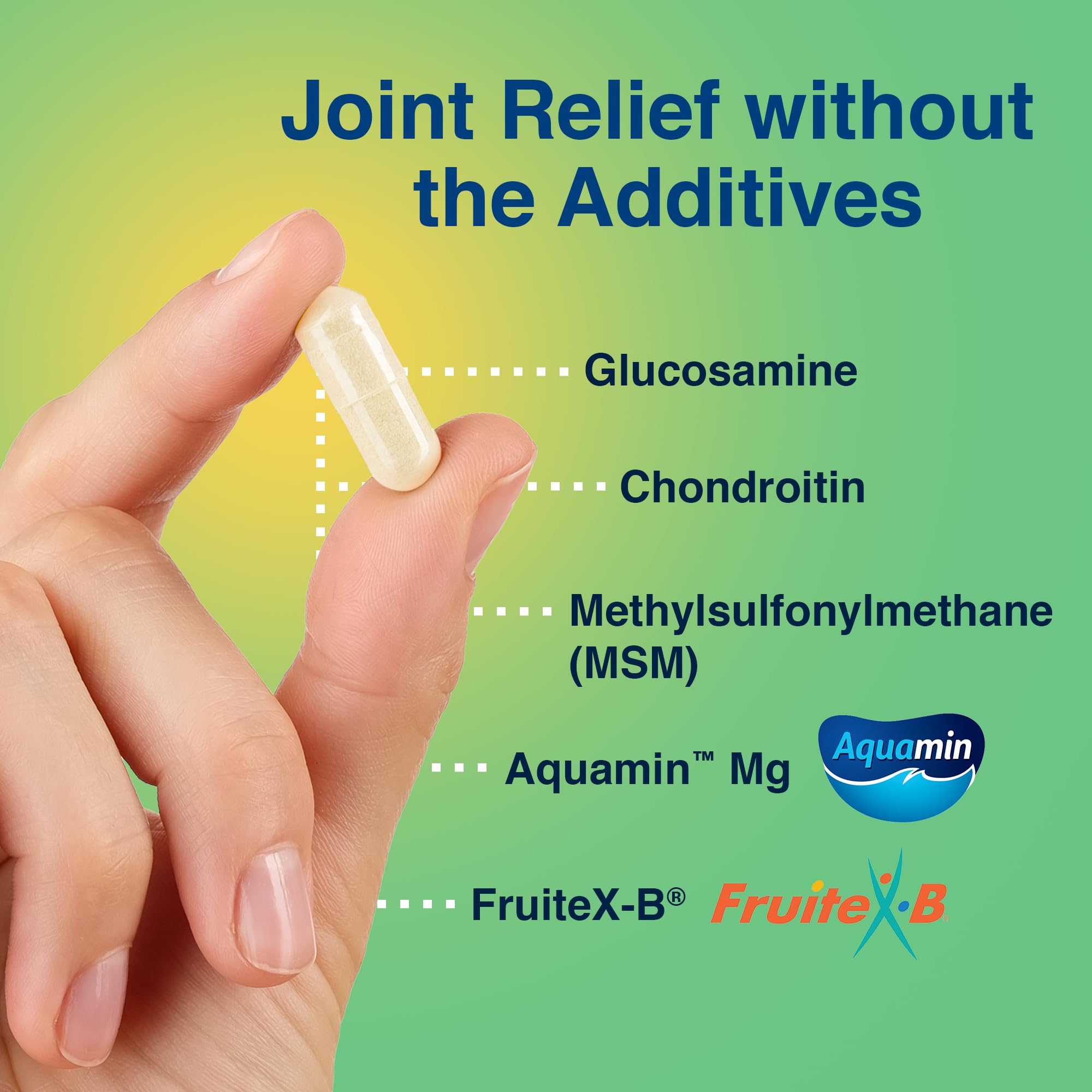 Glucosamine, chondroitin, and MSM capsules illustrating joint health support.