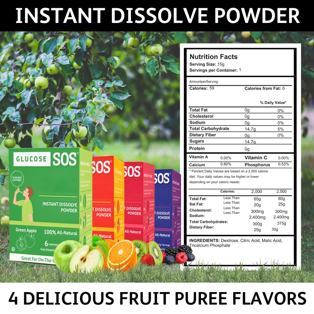Glucose SOS kiwi-strawberry sachet torn open for instant use.