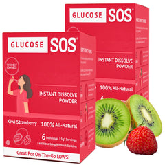 Glucose SOS kiwi-strawberry packets for quick, portable energy on the go.