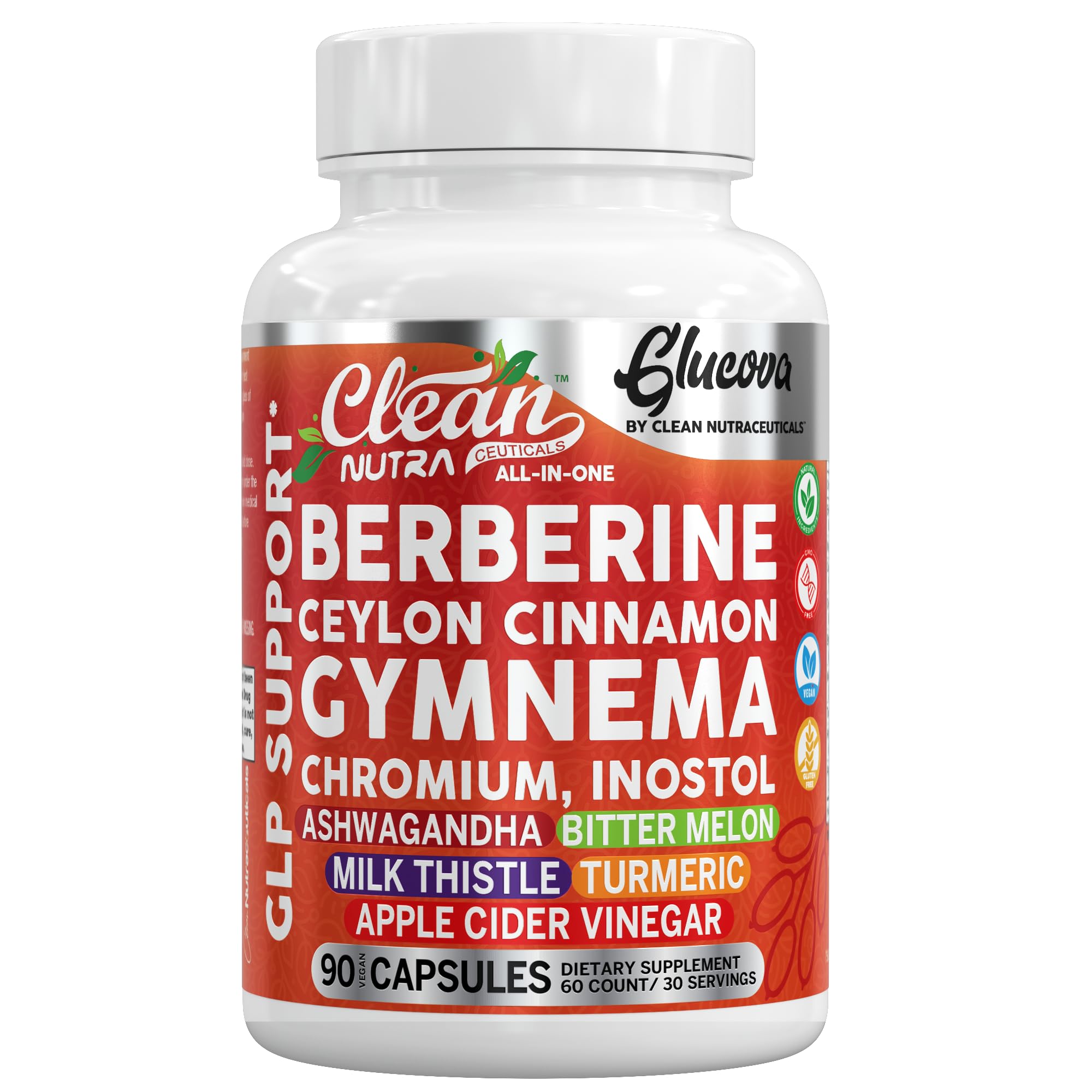 Clean Nutra Glucova capsules close-up signaling convenient daily metabolic balance.