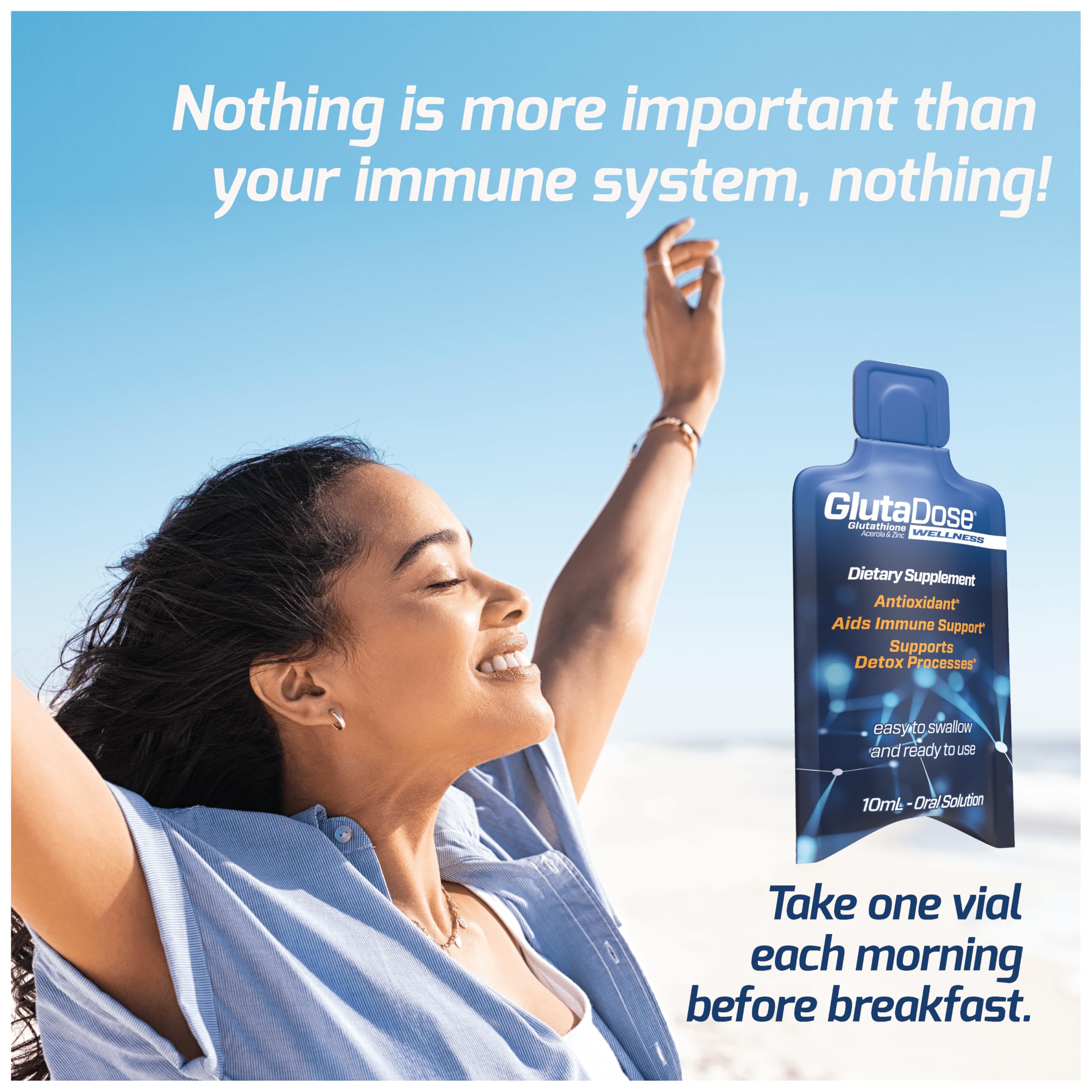 GlutaDose zinc and vitamins icon emphasize immune-friendly minerals.