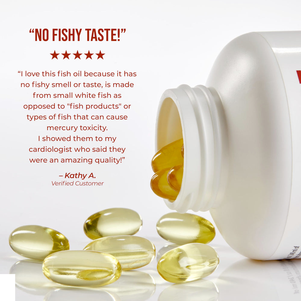 Gluten-free and Non-GMO seals on Heart Health Omega III bottle indicate clean ingredients.