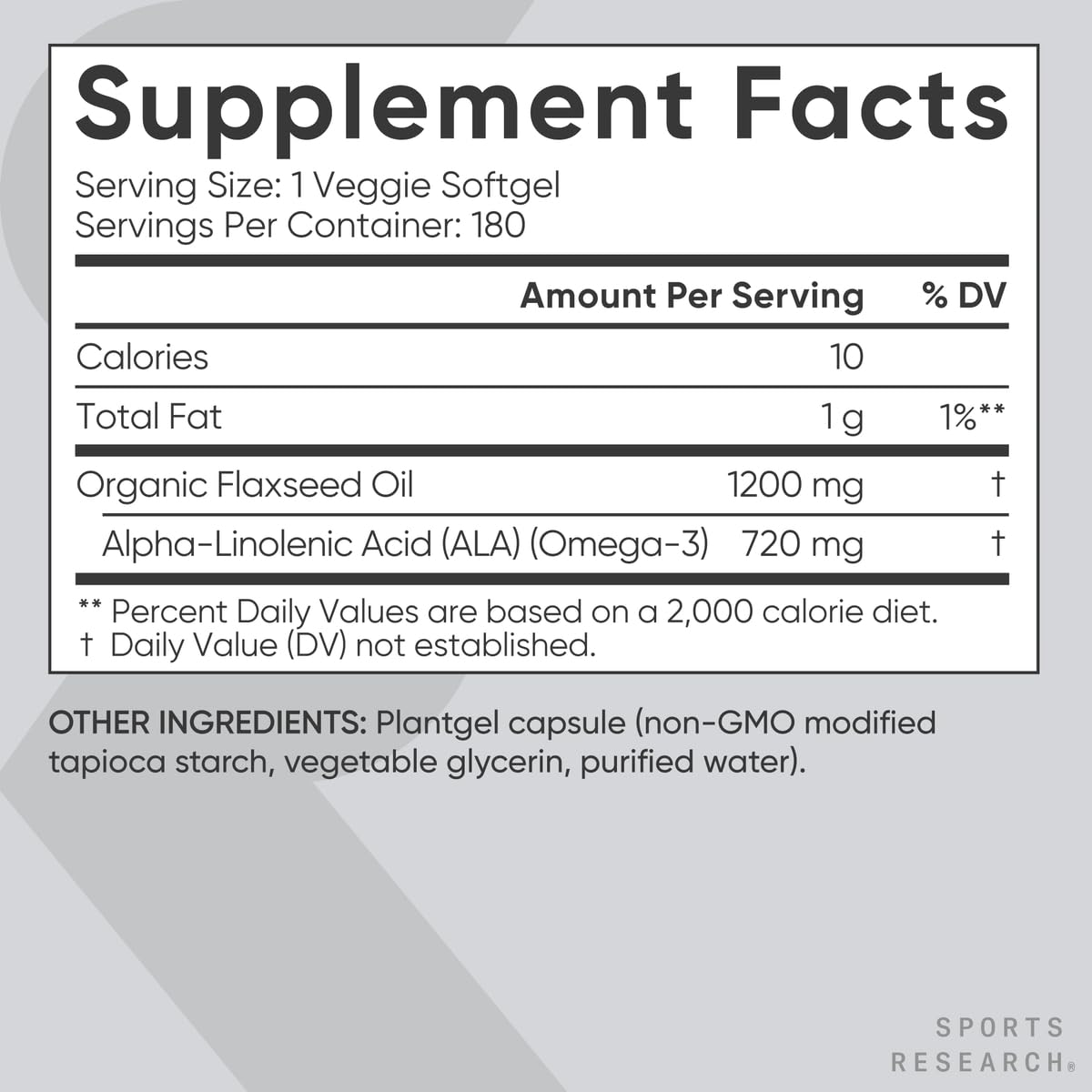 Sports Research packaging signals gluten-free, soy-free, and vegan certifications.