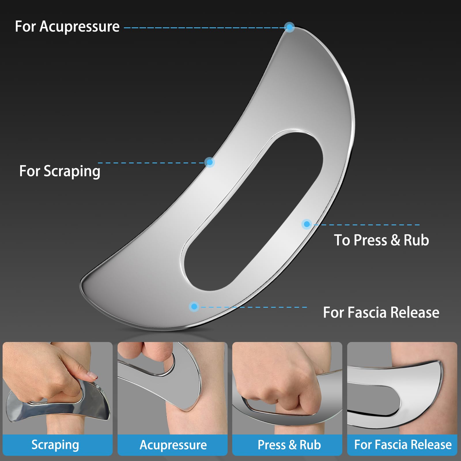 GLXPJU gua sha tool on leg muscles for release and relaxation.