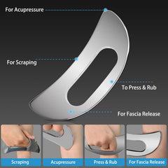 GLXPJU gua sha tool on leg muscles for release and relaxation.