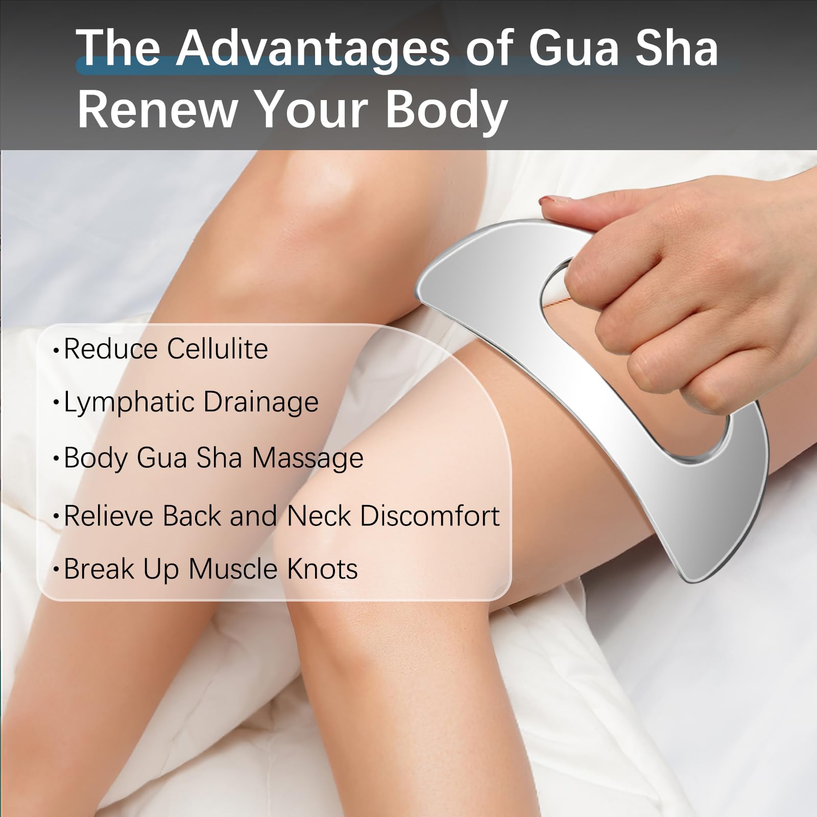 GLXPJU gua sha tool stainless-steel-detail with mirror edges to prevent scratches.