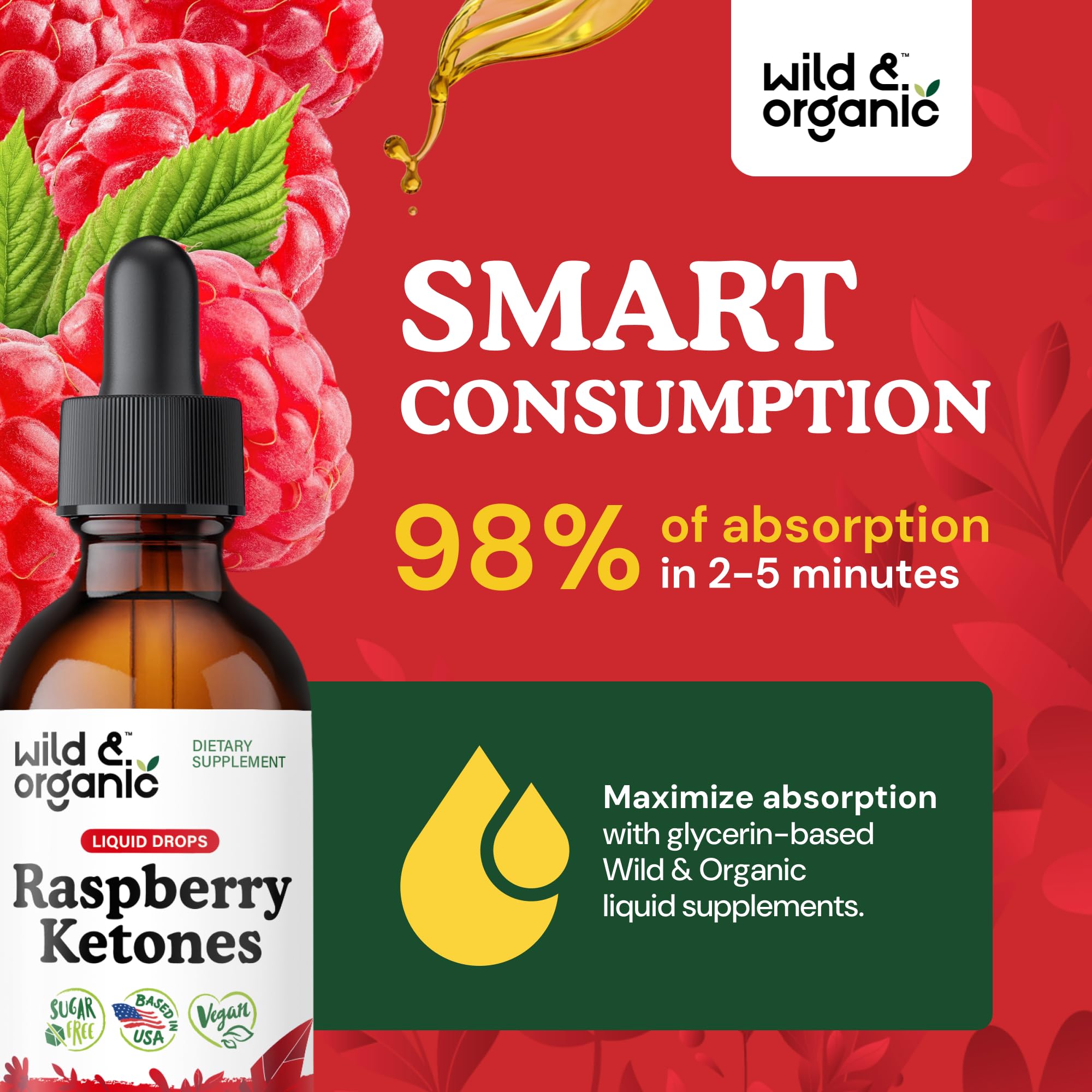 Glycerin-based Wild & Organic Raspberry Ketones tincture for smooth ingestion