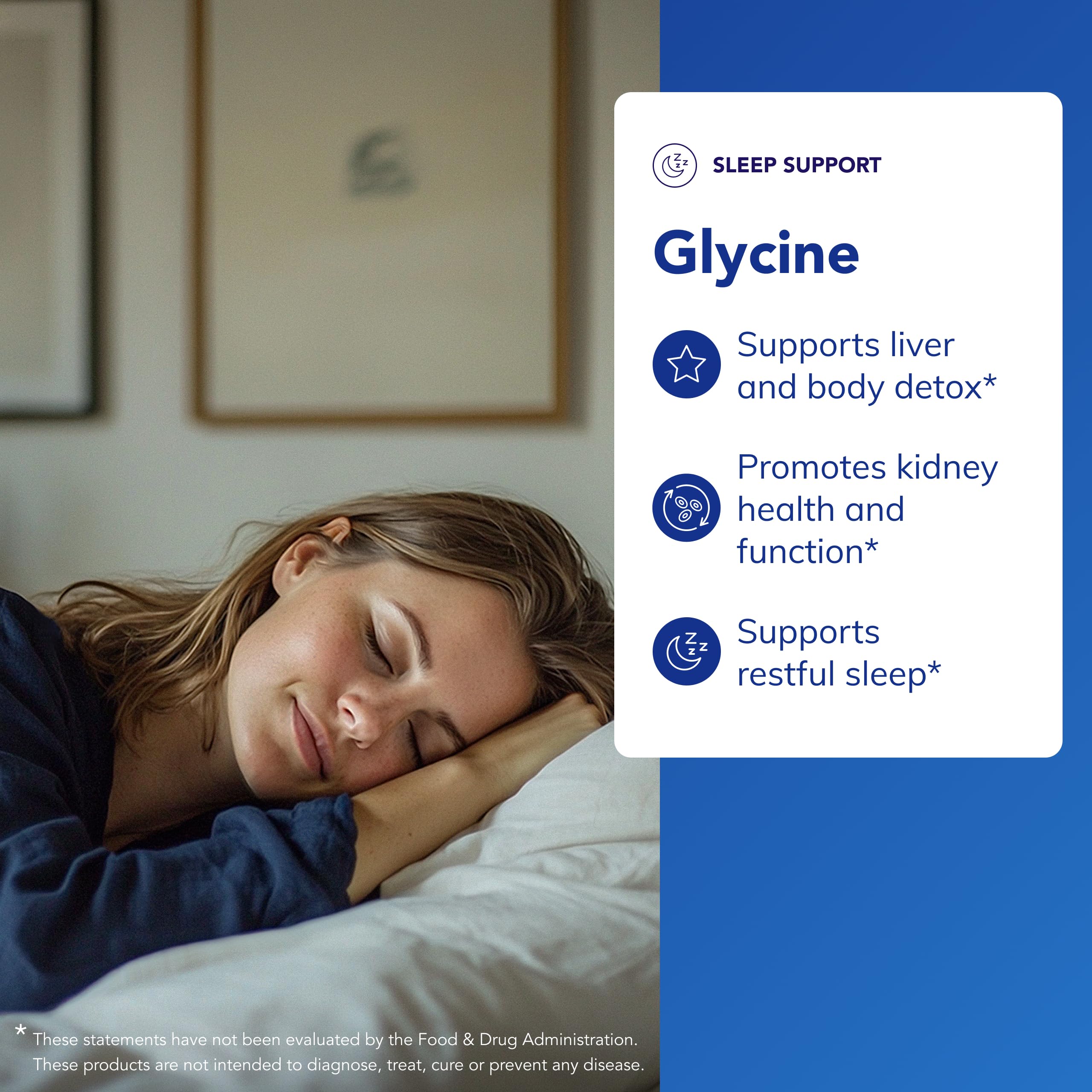 Glycine supports restful sleep during evening routine.