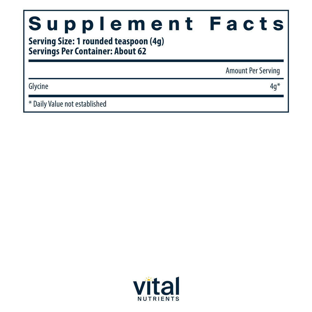 Vital Nutrients glycine powder measuring scoop for precise dosing and convenience.