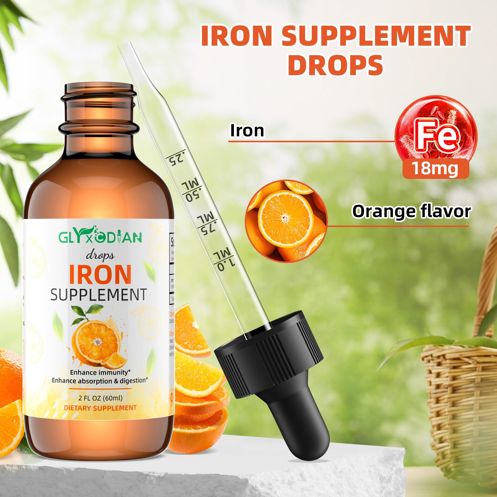 Glyxcodian liquid iron being poured into a glass for easy mixing