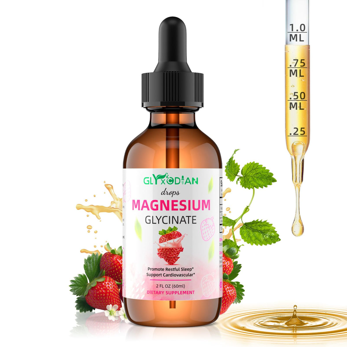 Glyxcodian Magnesium Glycinate Drops bottle promoting restful sleep support.