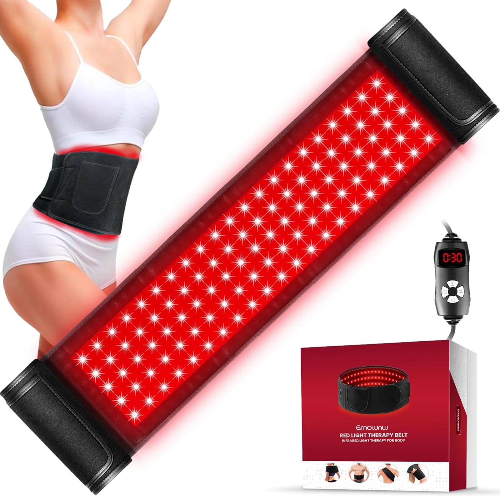 GMOWNW 3-in-1 belt close-up showing red and near-infrared beads for targeted therapy.