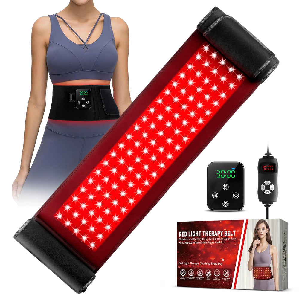 GMOWNW belt front view highlights wide lumbar coverage for comfortable wear.