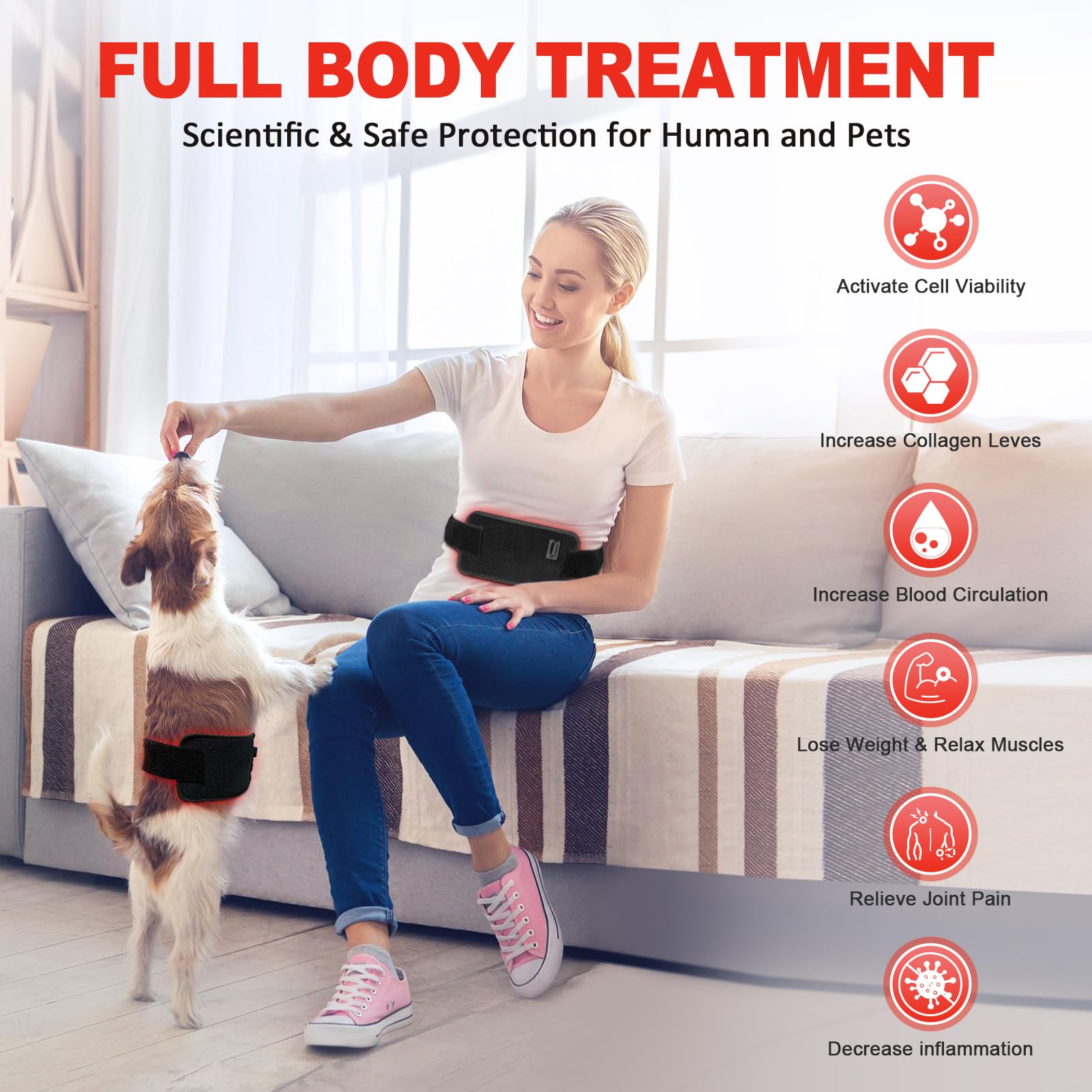 GMOWNW red light therapy belt full-coverage area on waist and back