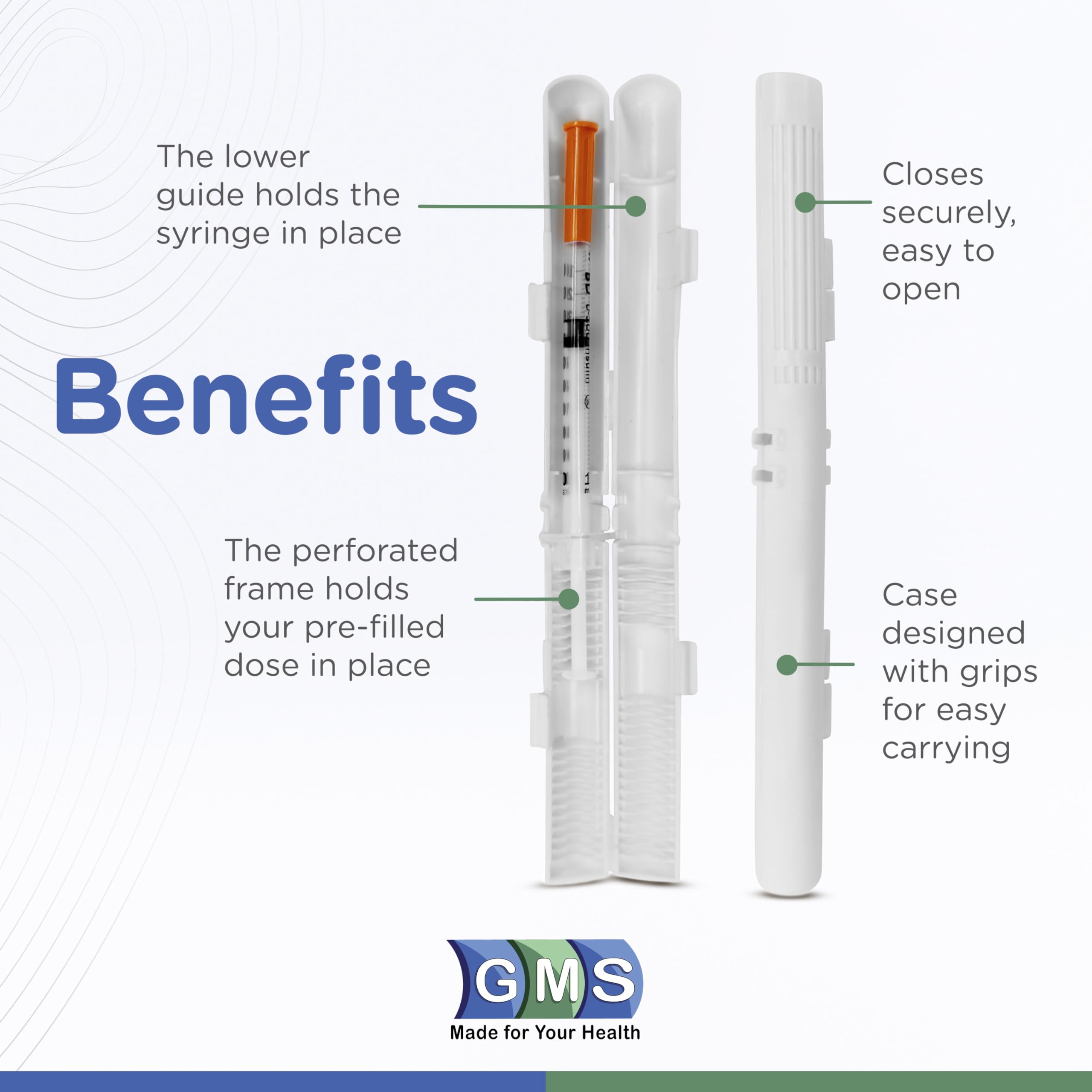 GMS syringe case black open, easy access for prefilled syringes