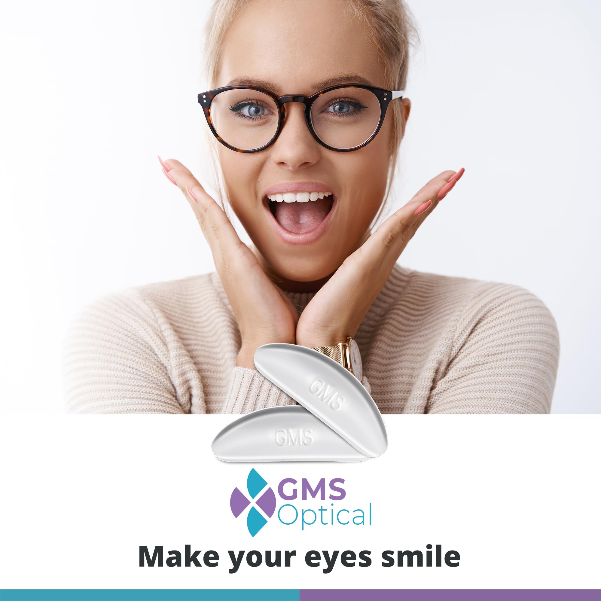 GMS Optical nose pads application prep showing cleaning step for best adhesion.